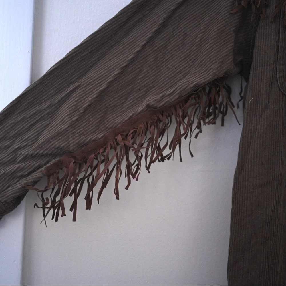 Vintage 90’s Old Navy Brown Fringe Zipped Corduroy Jacket Size M(men’s) Y2K Boho - Picture 8 of 10